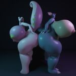 3d_(artwork) anthro ass_to_ass big_breasts big_tail breasts darkdraketom digital_media_(artwork) duo female glistening glistening_body glistening_skin goodra hand_on_butt huge_breasts hyper hyper_breasts looking_at_viewer nidoqueen nintendo pok&eacute;mon pok&eacute;mon_(species) small_head thick_thighs video_games 