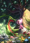  ^_^ alternate_color antennae blue_flower blurry blurry_foreground celebi closed_eyes collarbone colored_sclera day fairy_wings field flower flower_field from_side full_body fushigi_no_dungeon gen_2_pokemon gen_3_pokemon grass green_eyes grovyle hand_up happy highres jpeg_artifacts karamimame knees_together_feet_apart legendary_pokemon light_rays looking_at_another moss mythical_pokemon nature on_rock open_mouth orange_flower outdoors pink_flower pokemon pokemon_(creature) pokemon_(game) pokemon_mystery_dungeon red_flower rock shiny_pokemon sitting smile tree white_flower wings yellow_flower yellow_sclera 