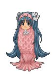  1girl amabie blue_hair costume full_body kasuga_(kasuga39) long_hair outline puzzle_piece puzzle_piece_hair_ornament simple_background smile solo very_long_hair white_background wikipe-tan wikipedia 