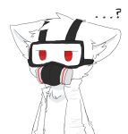  ... ? anthro canid canine canis changed_(video_game) chano clothing coat dr._k_(changed) fur gas_mask lab_coat male mammal mask red_eyes simple_background solo topwear white_background white_body white_fur wolf 