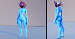  2021 absurd_res aeridiccore alien alien_humanoid ambiguous_gender big_butt blue_body blue_skin breasts butt female for_a_head hi_res humanoid mask model_sheet muscular nude object_head purple rock shiny_(disambiguation) small_breasts solo space subnormal5000 