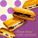  candy cookie english_text food food_focus highres mitomaton no_humans original pastry raisin_(fruit) realistic sandwich_cookie simple_background still_life sweets white_background 