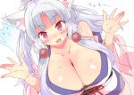  :3 :d animal_ear_fluff animal_ears bangs bare_shoulders blush breasts cleavage fox_ears hagoromo japanese_clothes kimono large_breasts long_hair looking_at_viewer obi open_mouth petenshi_(dr._vermilion) red_eyes red_ribbon ribbon sash shawl sidelocks silver_hair simple_background smile sweatdrop touhoku_itako upper_body very_long_hair voiceroid white_background 