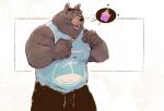  2021 anthro bottomwear brown_body brown_fur brown_nose clothing eyewear fur glasses hi_res humanoid_hands male mammal overweight overweight_male pants pbnjr014 shirt simple_background solo topwear ursid 