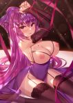  black_fire dress fate/grand_order nipples no_bra scathach_(fate/grand_order) stockings thighhighs 