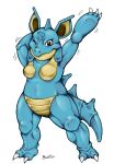  2016 absurd_res anthro breasts claws featureless_breasts female hi_res horn nidoqueen nintendo one_eye_closed pok&eacute;mon pok&eacute;mon_(species) rubtox signature solo video_games wink 