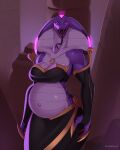  anthro apode belly big_belly draconcopode edit faarah female glowing glowing_eyes hdddestroyer legless muscular muscular_female naga pregnant purple_body purple_skin reptile scalie serpentine snake solo 