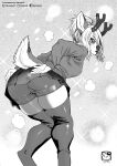  2020 absolute_territory abstract_background absurd_res anthro antlers bike_shorts biped bottomwear camel_toe cervid clothing female fur greyscale hair half-closed_eyes hi_res horn leaning leaning_forward legwear looking_back low-angle_view mammal monochrome murazaki narrowed_eyes ponytail raised_tail rear_view seductive shorts solo sweater thigh_highs topwear upskirt 