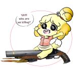  animal_crossing canid canine canis domestic_dog female gun isabelle_(animal_crossing) mammal nintendo ranged_weapon shih_tzu shotgun solo toy_dog vallycuts video_games weapon 