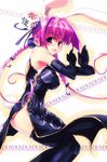  animal_ears black_gloves braid bunny_ears china_dress chinese_clothes di_gi_charat dress elbow_gloves gloves no_panties pose purple_eyes purple_hair refeia solo thighhighs twin_braids usada_hikaru 