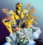  arachnid armor arthropod beast_wars black_eyes blackarachnia breasts female fuzor male maximal predacon predacon_insignia sex silverbolt straight transformers unknown_artist yellow_eyes 