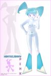  blue_eyes blue_hair blue_skin blush boots breasts hand_on_hip jennifer_wakeman my_life_as_a_teenage_robot nickelodeon nipples nude open_mouth pubic_hair short_twintails small_breasts smile solo twintails 