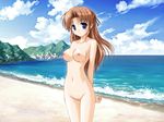  beach bekkankou blush breasts cleavage day game_cg medium_breasts nude nude_filter ocean outdoors sky solo takamizawa_natsuki third-party_edit water yoake_mae_yori_ruri_iro_na 