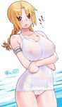  ass_visible_through_thighs breasts covered_nipples kei_jiei large_breasts one-piece_swimsuit original ravioli school_swimsuit see-through solo swimsuit white_school_swimsuit white_swimsuit 