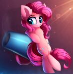  absurd_res blue_eyes cannon cutie_mark earth_pony equid equine female friendship_is_magic fur hair hi_res horse kaleido-art long_hair mammal my_little_pony pink_body pink_fur pink_hair pinkie_pie_(mlp) pony ranged_weapon signature smile solo weapon 