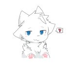  ? anthro blue_eyes blush chano dragon dragontim_(character) fur looking_at_viewer male pawpads simple_background solo speech_bubble white_background white_body white_fur 