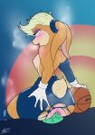  absurd_res anthro basketball bodily_fluids bottomwear breasts breath clothed clothing dildo dildo_in_pussy dildo_penetration dildo_sitting female gloves handwear hi_res knee_pads lagomorph leporid lola_bunny looney_tunes mammal pants penetration rabbit scaliepunk sex_toy sex_toy_in_pussy sex_toy_penetration small_breasts solo space_jam steam sweat topless torn_bottomwear torn_clothing torn_pants vaginal vaginal_penetration warner_brothers 