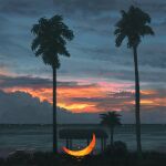  cloud crescent_moon denis_istomin moon ocean original palm_tree scenery sky summer sunset surreal tree water 