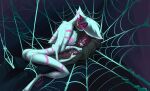  angel_dust arachnid artblush arthropod arthropod_webbing black_light blush bound butt clothed clothing demon duo hazbin_hotel hi_res imminent_sex kiss_mark male male/male neon nude restrained spider spider_web 