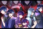  4girls 6+boys berserker_(fate/zero) blue_eyes blue_hair brother_and_sister brothers capelet child dual_persona fate/extra fate/stay_night fate/zero fate_(series) father_and_son francis_drake_(fate) hair_ribbon hassan_of_the_cursed_arm_(fate) jacket japanese_clothes kimono long_hair matou_byakuya matou_kariya matou_sakura matou_shinji matou_zouken multiple_boys multiple_girls old old_man purple_eyes purple_hair red_ribbon ribbon rider short_hair siblings smile time_paradox uncle_and_niece wavy_hair white_hair ycco_(estrella) younger 