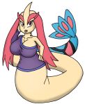  anthro apode big_breasts breasts curvy_figure cyberkaku draconcopode female fin hand_behind_head hand_on_hip hi_res huge_breasts legless long_tail melusine_(sturk-fotaine) milotic naga nintendo pok&eacute;mon pok&eacute;mon_(species) reptile scalie serpentine snake solo tail_fin video_games 