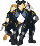  absurd_res anthro biceps clothed clothing drks gun hair handgun hi_res male male/male muscular muscular_anthro pistol police police_badge police_officer police_uniform policeboots ranged_weapon uniform weapon 