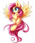  absurd_res cutie_mark equid equine feathered_wings feathers female feral fluttershy_(mlp) flying friendship_is_magic fur green_eyes hair hasbro hi_res kaleido-art long_hair mammal my_little_pony pegasus pink_hair signature smile solo wings yellow_body yellow_fur 