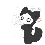  &lt;3 ambiguous_gender anthro bedding black_body black_fur blanket blush canid canine canis changed_(video_game) chano fur hugging_object mammal mask navel open_mouth puro_(changed) simple_background solo speech_bubble white_background wide_eyed wolf 