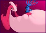  belly big_belly chubby_female female feral hi_res milotic nintendo obese obese_female overweight overweight_female overweight_feral pok&eacute;mon pok&eacute;mon_(species) red_eyes reptile scalie serpentine simple_background snake solo text thick_tail video_games vivian_makara vvmilotic 