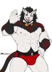  abs anthro bulge claws clothed clothing drks eyewear felid feral ff14 final_fantasy final_fantasy_xiv fur glasses hair heterochromia hi_res hrothgar lion male mammal muscular muscular_anthro pantherine pubes pubes_exposed pubic_fuzz red_clothing scar square_enix underwear video_games 