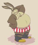  2021 anthro brown_body brown_fur bulge clothing fur hi_res justabeariguess lagomorph leporid male mammal nintendo overweight overweight_male peppy_hare rabbit simple_background solo star_fox underwear video_games 