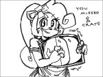  4:3 accessory activision anthro bandicoot blush box clothed clothing coco_bandicoot crash_bandicoot_(series) crate english_text female hair_accessory holding_object looking_at_viewer mammal marsupial monochrome navel simple_background smile solo text video_games wamudraws 