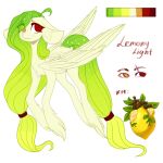  1:1 accessory cutie_mark equid equine female feral fetlocks hair hair_accessory hair_over_eye hasbro helemaranth hi_res leaf lemony_light looking_aside mammal model_sheet my_little_pony one_eye_obstructed pegasus ponytail scar solo wings 