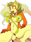  anthro breast_grab breasts female genitals hand_on_breast hasbro helemaranth looking_aside my_little_pony non_toxic_(oc) nude pussy solo tatzlpony tentacles tongue tongue_out 