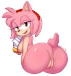  amy_rose anus bent_over breasts chisana eulipotyphlan female genitals hedgehog hi_res looking_at_viewer mammal pussy side_boob simple_background solo sonic_the_hedgehog_(series) white_background yellow_eyes 