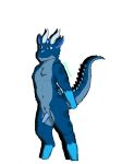  anthro blue_body blue_fur dragon fishstick567 fishstick_(character) fur furred_dragon genitals hi_res horn male nude penis penis_tip presenting scales slit solo thick_tail 