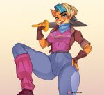 2020 5_fingers activision anthro bandicoot belt blonde_hair blue_eyes blue_hair bottomwear breasts brown_nose clothed clothing crash_bandicoot_(series) denim denim_clothing ear_piercing ear_ring eyebrows female fingerless_gloves fingers footwear fully_clothed gloves hair handwear holding_object holding_sword holding_weapon jacket jeans katfishcom leather leather_clothing leather_jacket leather_topwear leg_warmers legwear looking_at_viewer mammal marsupial melee_weapon multicolored_body multicolored_hair open_mouth orange_body pants piercing pink_clothing pink_shirt pink_topwear pirate_tawna shirt shoes solo sword tawna_bandicoot teeth tongue topwear two_tone_body two_tone_hair video_games weapon 
