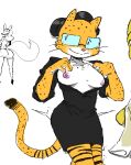  akunim anthro bottomwear breasts business_suit canid canine clothed clothing cynthia_(kevin_and_kell) eyewear felid female flashing_breasts fox glasses hair hair_bun kevin_and_kell mammal nipples pantherine partially_clothed presenting presenting_breasts skirt solo suit tiger webcomic whiskers 