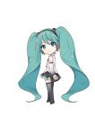  1girl absurdly_long_hair aqua_eyes aqua_hair aqua_nails aqua_neckwear aqua_ribbon arm_behind_back bangs bare_shoulders black_legwear black_skirt boots chibi detached_sleeves from_side full_body hair_between_eyes hair_ornament hatsune_miku hatsune_miku_(nt) headphones high_heels highres ixima layered_sleeves long_hair looking_at_viewer looking_to_the_side miniskirt nail_polish neck_ribbon necktie official_art piapro pleated_skirt ribbon see-through_legwear see-through_sleeves shirt shoulder_tattoo skirt sleeveless sleeveless_shirt smile solo standing tattoo thigh_boots thighhighs transparent_background twintails very_long_hair vocaloid white_shirt white_sleeves zettai_ryouiki 