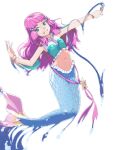  1girl akinbo_(hyouka_fuyou) blue_eyes bracelet crop_top floating_hair frills full_body grin jewelry laura_(precure) long_hair looking_at_viewer mermaid midriff monster_girl navel pink_hair precure shiny shiny_hair sleeveless smile solo stomach tropical-rouge!_precure white_background 
