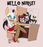  absurd_res animaniacs chiropteran clothing crossover dot_warner english_text female greeting hi_res inkblot male male/female mammal nurse_clothing nurse_uniform omegasunburst rouge_the_bat sonic_the_hedgehog_(series) sonic_x text uniform wakko_warner warner_brothers yakko_warner 