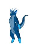  anthro blue_body blue_fur dragon fishstick567 fishstick_(character) fur furred_dragon hi_res horn male nude presenting slit solo 