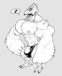  2017 3_toes anthro avian balls beak big_balls big_bulge big_pecs big_penis bulge clothed clothing feet genitals grey_background hand_on_hip huge_balls huge_bulge huge_muscle huge_pecs huge_penis hyper hyper_balls hyper_bulge hyper_genitalia hyper_penis looking_at_viewer male monochrome musical_note nintendo nipples pecs penis rito simple_background solo stagor55 standing the_legend_of_zelda toes underwear underwear_only video_games 