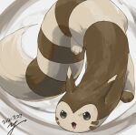  commentary_request dated furret gen_2_pokemon green_eyes no_humans open_mouth paws pokemon pokemon_(creature) signature solo toes tongue yu_ikedon 