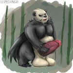  anthro balls belly big_balls big_penis black_body black_fur digital_media_(artwork) erection fur genitals hi_res holding_penis humanoid_genitalia lupelongo male mammal masturbation nintendo nipples nude on_ground open_mouth pangoro penis pok&eacute;mon pok&eacute;mon_(species) simple_background slightly_chubby smile solo ursid video_games 