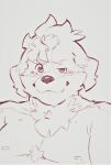  absurd_res anthro bust_portrait canid canine canis chest_tuft domestic_dog floppy_ears heylaw21 hi_res hisaki_(live-a-hero) live-a-hero male mammal nipples pecs portrait sketch smile smirk smug solo tuft 