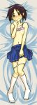  bangs bare_shoulders bed_sheet black_hair blue_skirt blush bob_cut bow bow_bra bra bra_lift breasts brown_eyes buchineko_(maccha598en) colored_pencil_(medium) commentary covering covering_crotch embarrassed from_above full_body hair_between_eyes hand_on_own_crotch hand_to_own_mouth kneehighs knees_together_feet_apart looking_at_viewer love_hina lying maehara_shinobu messy_hair midriff navel nervous no_shirt nose_blush on_bed panties panty_pull parted_hair pink_bra pleated_skirt raised_eyebrows short_hair skirt small_breasts socks sweat sweatdrop traditional_media underwear wavy_mouth white_legwear white_panties 
