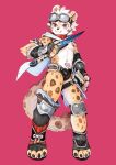  absurd_res anthro armor bladed_weapon bulge clothing eyewear felid fur furgonomics goggles hi_res leopard male mammal muscular nipple_piercing nipple_ring nipples pantherine piercing solo spots spotted_body spotted_fur tattoo unconvincing_armor underwear weapon womb_tattoo yzmuya 