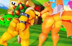  3d_(artwork) anthro anus balls belly big_breasts bowser breasts charizard digital_media_(artwork) dragon duo erection female genitals hi_res huge_breasts looking_at_viewer looking_back male malicekira mario_bros membrane_(anatomy) membranous_wings musclegut muscular muscular_anthro muscular_male nintendo nipples nude open_mouth overweight overweight_anthro overweight_female penis pok&eacute;mon pok&eacute;mon_(species) presenting presenting_anus presenting_pussy pussy scalie smile spiked_balls spiked_penis spikes spikes_(anatomy) thick_thighs video_games wide_hips wings 