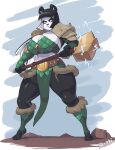  2021 4_toes 5_fingers anthro armor barbarian belt big_breasts black_body black_fur black_hair bottomwear breasts cleavage clothed clothing electricity feet female fingers footwear fur giant_panda green_eyes hair hammer hi_res holding_object holding_weapon huge_breasts lei_(skecchiart) loincloth long_hair mammal midriff multicolored_body multicolored_fur multicolored_hair pauldron signature skecchiart solo standing thick_thighs toeless_footwear toeless_legwear toes tools ursid vambraces weapon white_body white_fur white_hair wide_hips 